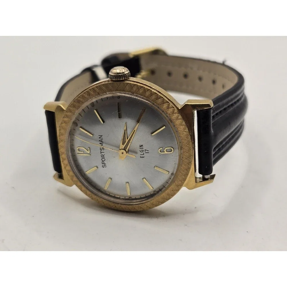 Vintage Elgin Sportsman 17 Jewel Mechanical Watch . 1960s. New Leather Strap